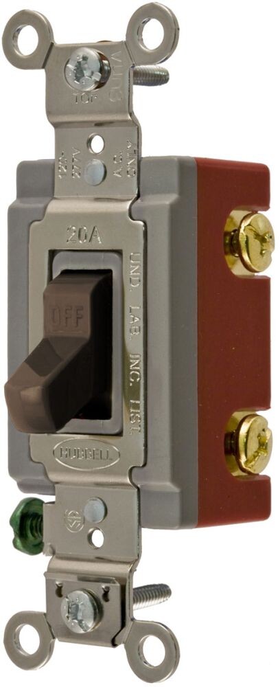 Hubbell Kellems HBL1222, 120 to 277 VAC, 20 A, 2-Pole, Brown, Toggle Switch, 1pc