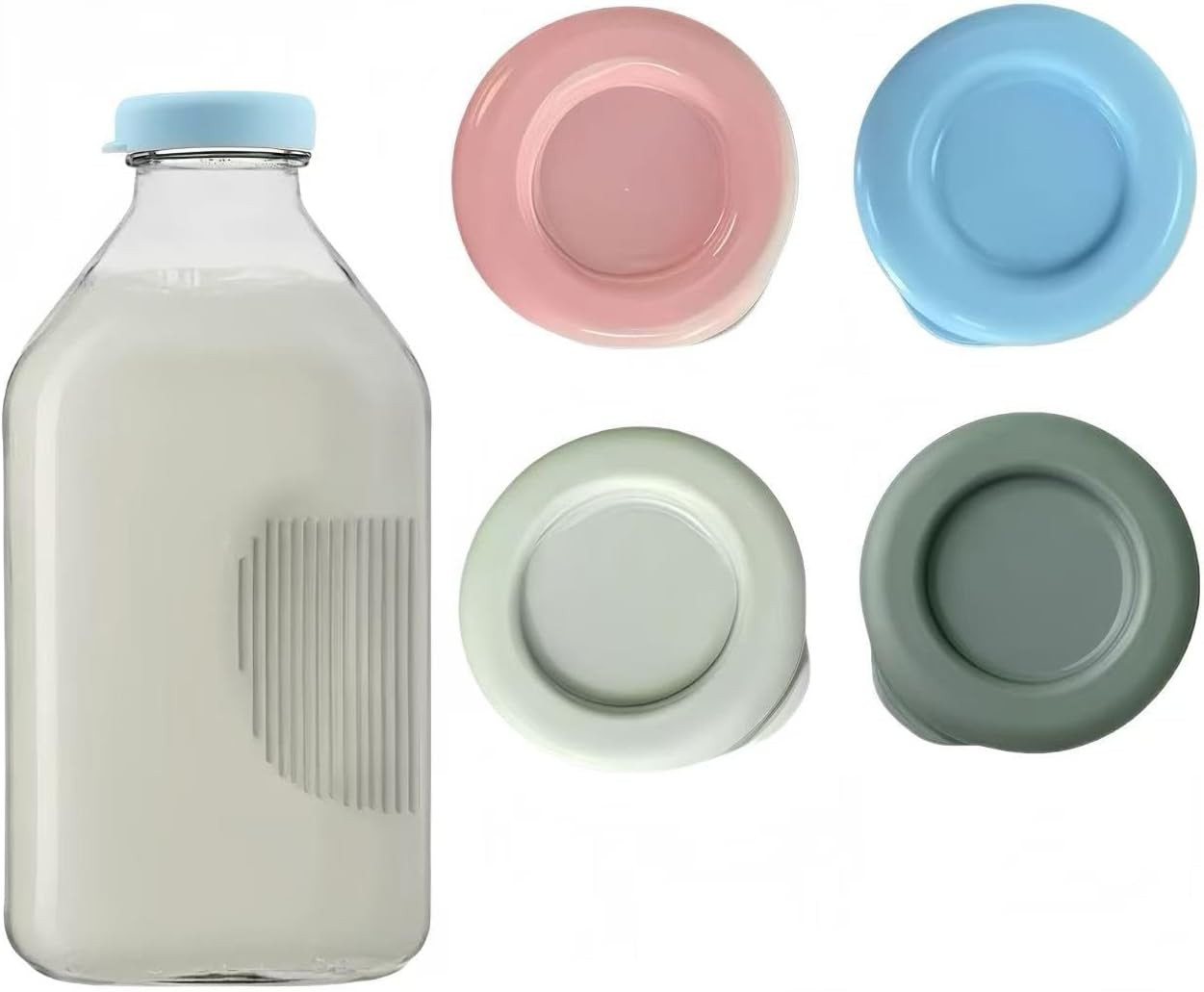 4 pcs Silicone Replacement Caps, Glass Milk Bottle 48mm 4 colors