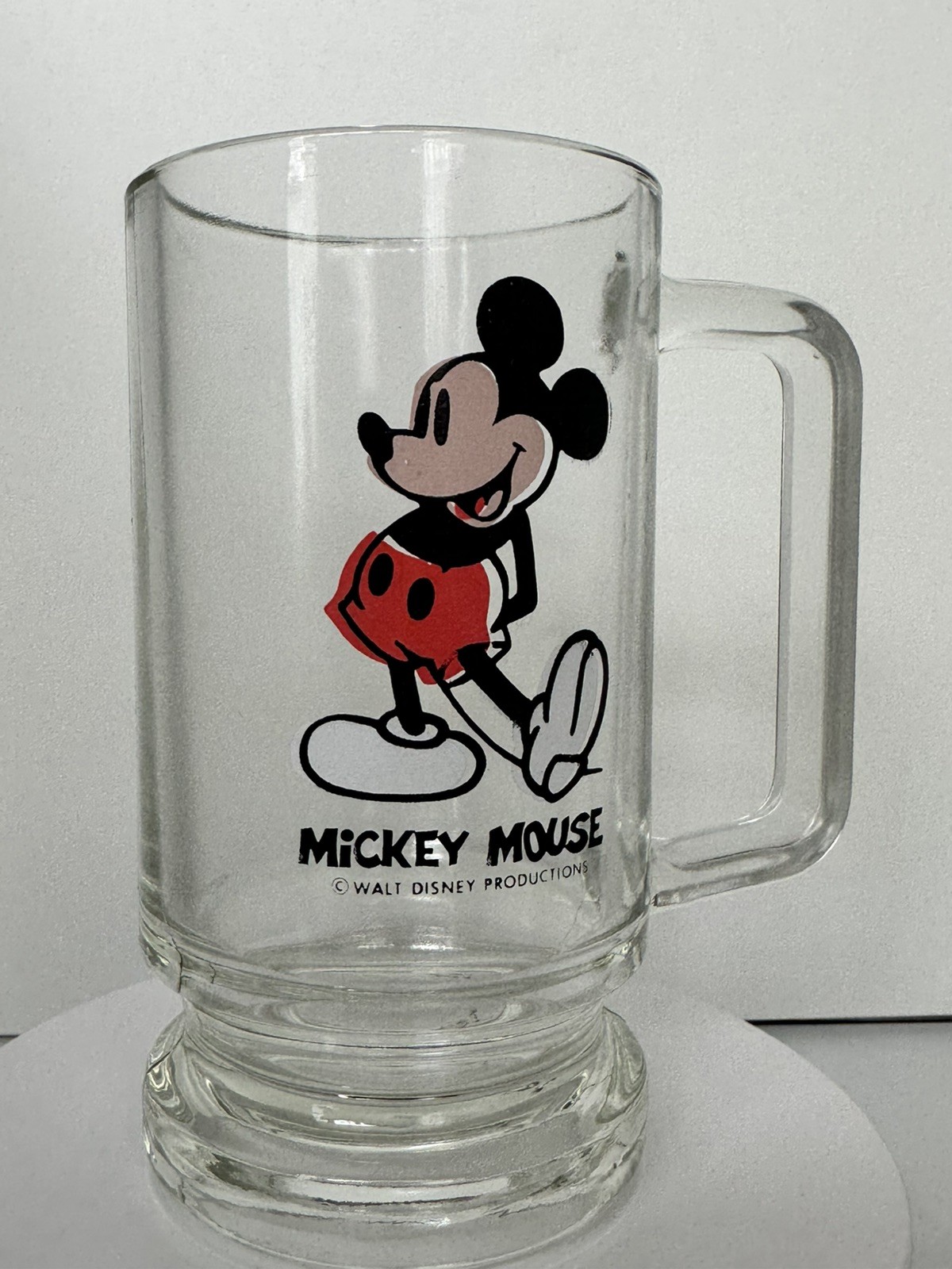 Disney Productions Mickey Mouse Glass Mug With Handle Heavy Clear 70’s Vintage