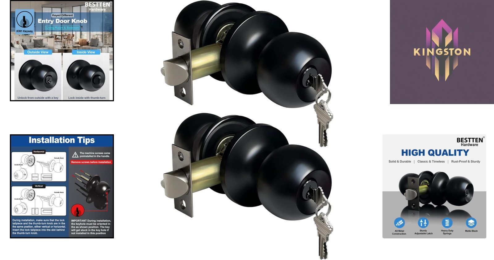 2 Pack Matte Black Keyed Entry Door Knobs – Elegant Security Solution