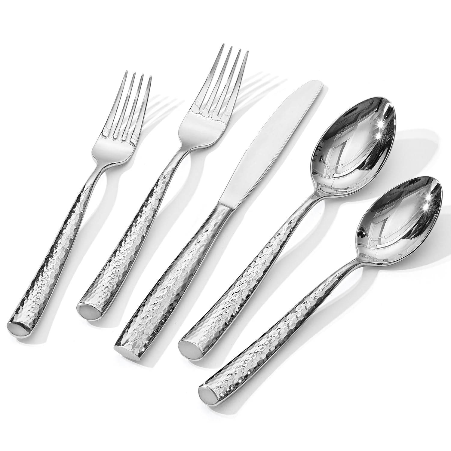 Kingstone Hammered Silverware Set, 5-Piece Flatware Set for 1, 18/10 Stainles...