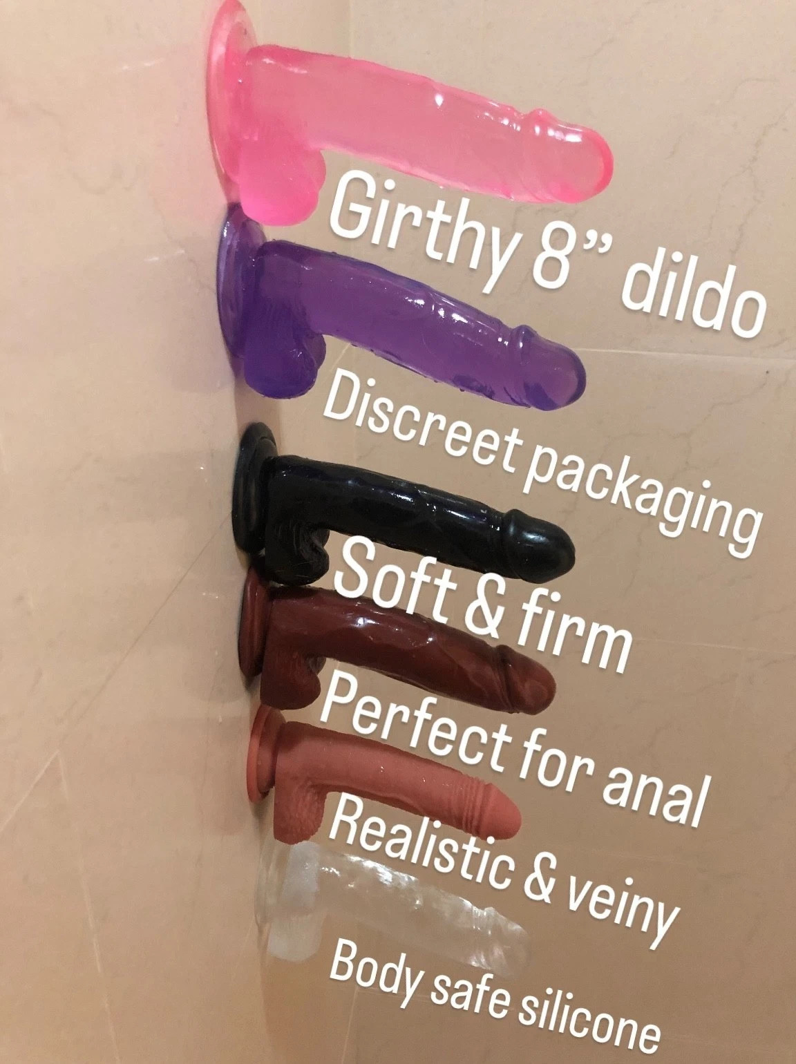 Realistic 8" Silicone Dildo Body Safe Strong Suction Cup Made in USA Discreet