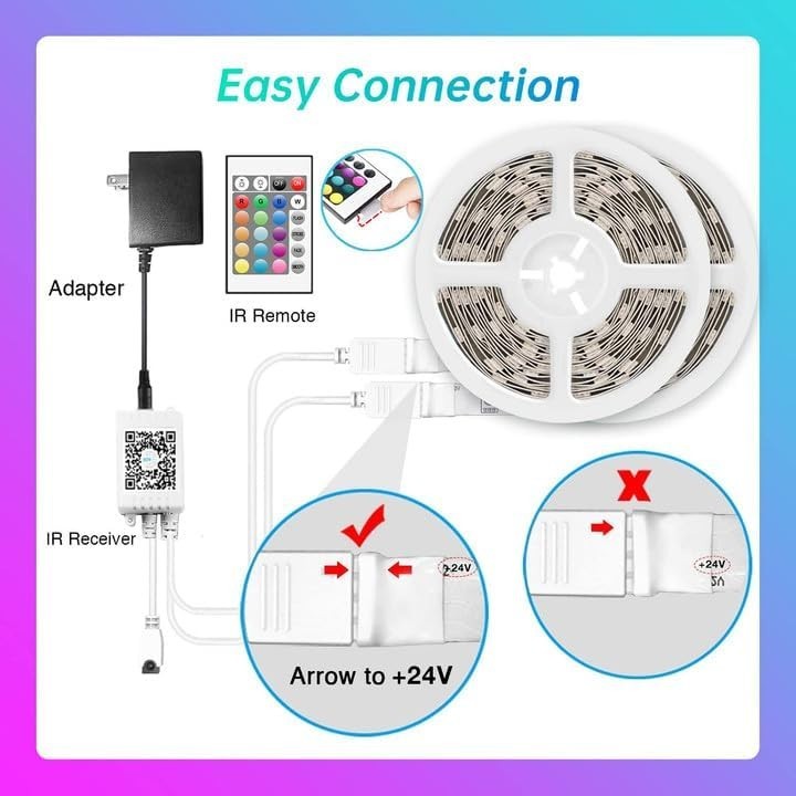 Long 100ft LED Strip Lights for Bedroom & Kitchen - Remote & Bluetooth
