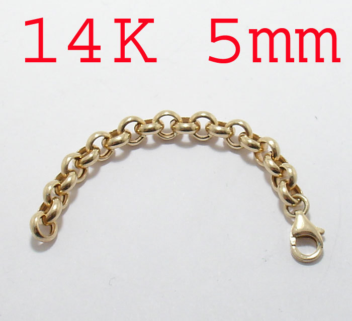 5mm Rolo Link Bracelet Necklace Extender for Pendant Charm REAL 14K Yellow Gold