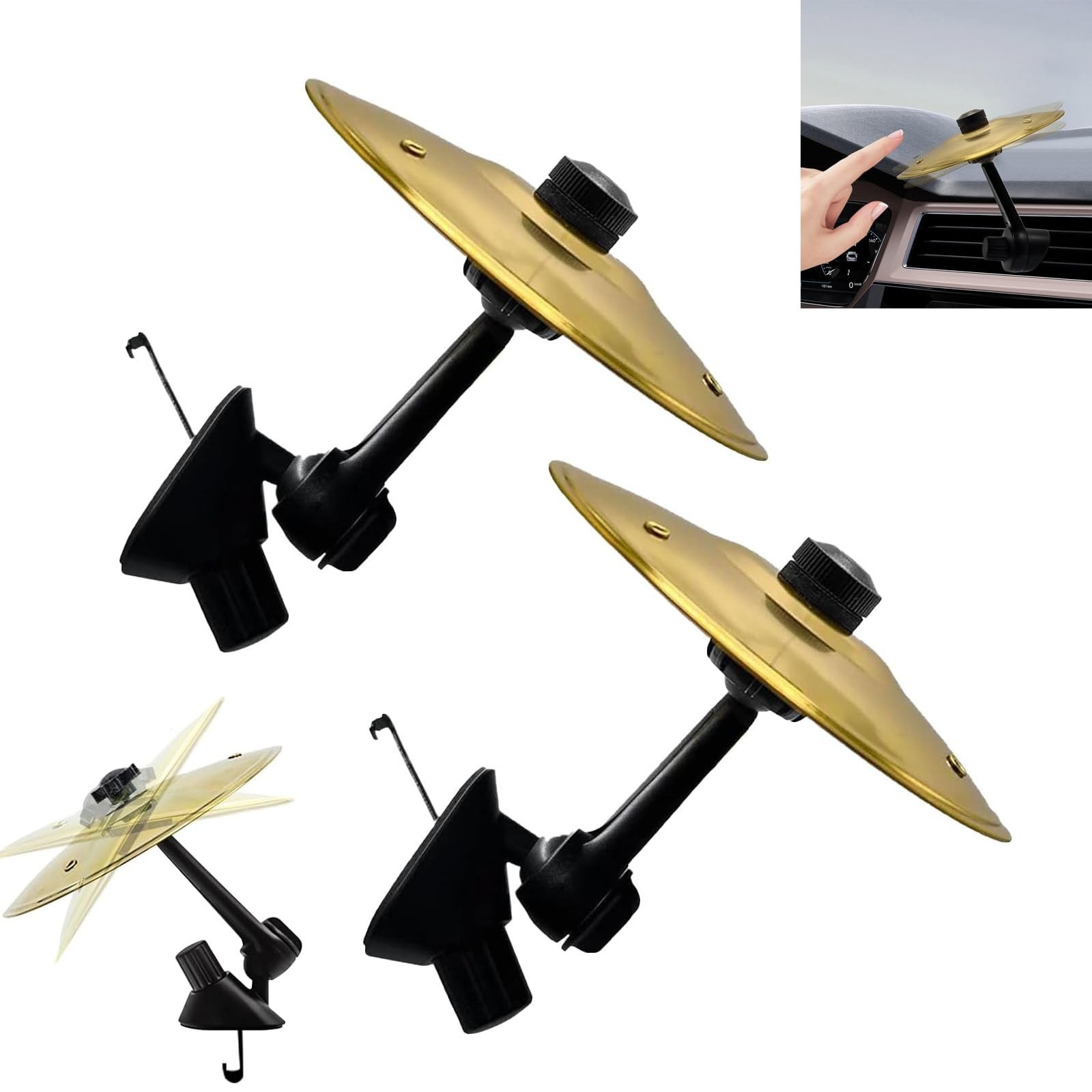 Car Cymbal Air Vent Clips, 2 Pack 5.5" Golden Mini Crash Cymbals for Road...