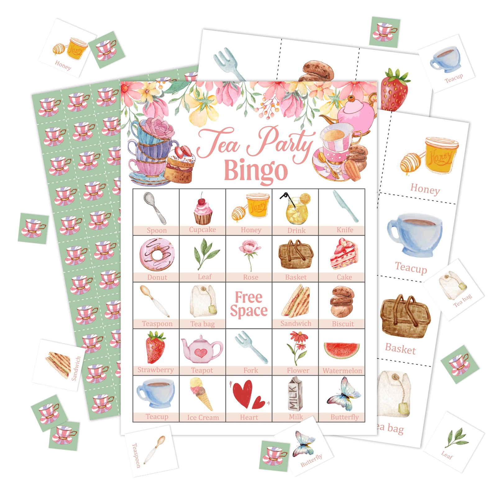 Tea Party Bingo Game Cards, Garden Tea Party Decor, Tea Party Favors, Bachelo...