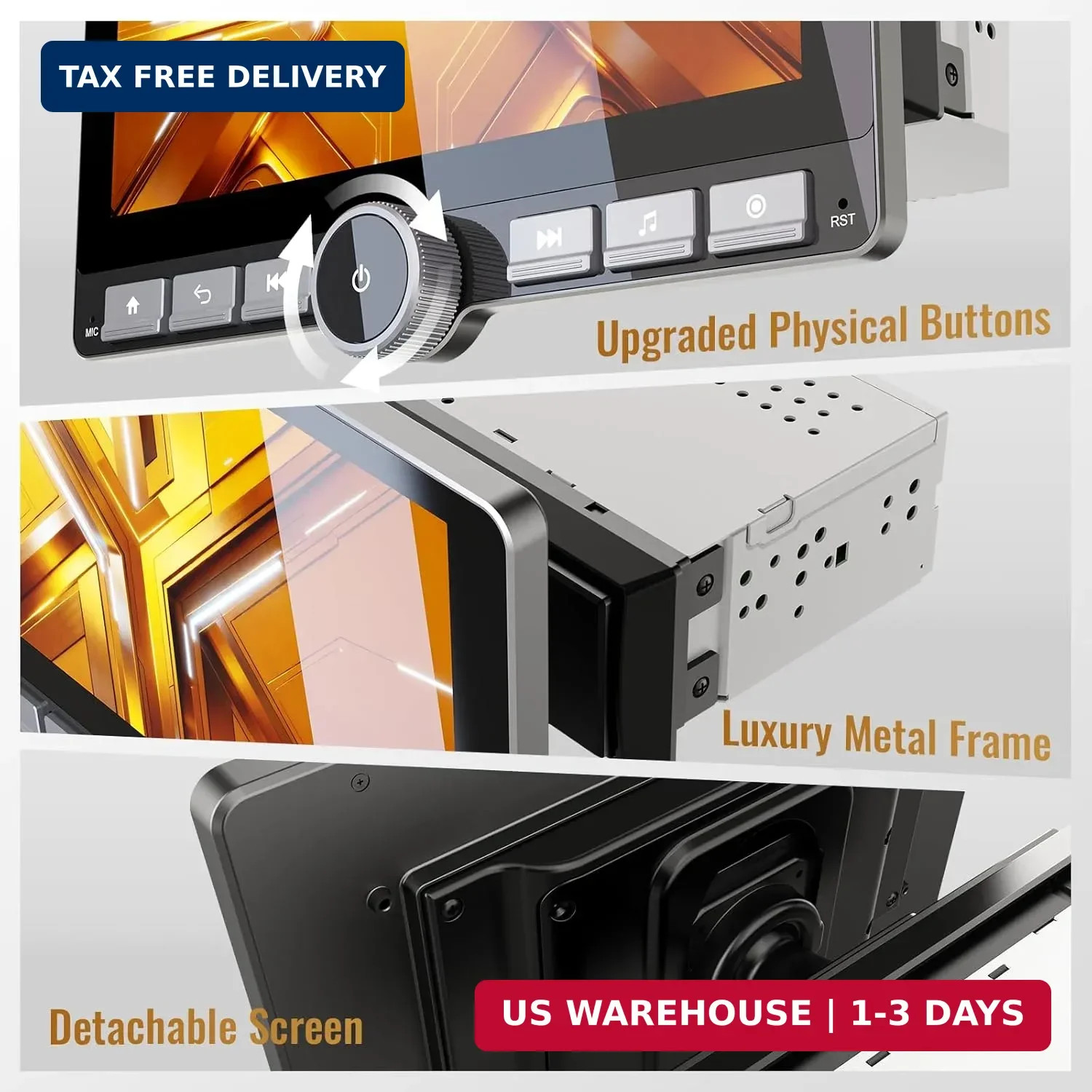10.1" Single Din Android 13 Car Stereo 360° Rotatable Screen Wireless Carplay