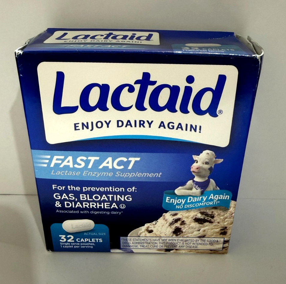 Lactaid Fast Act Lactase Enzyme Supplement 32 Caplets Exp 02/2028