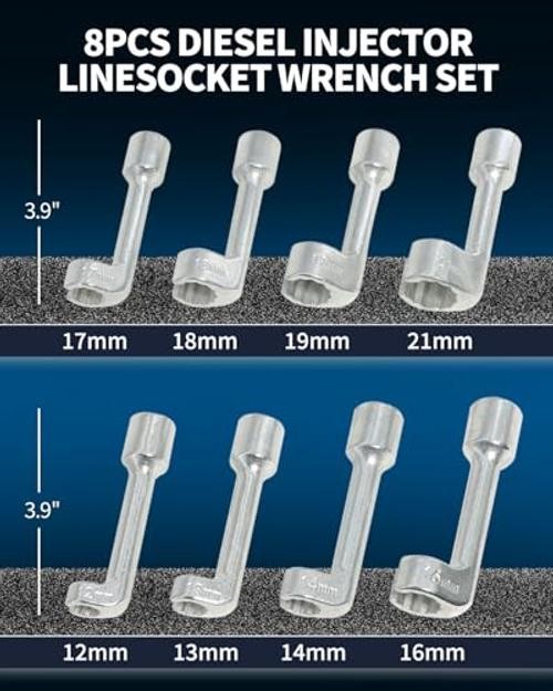 Diesel Injector Line Socket Wrench Set 8pc 12pt L-Type Fuel Line Socket 8PC