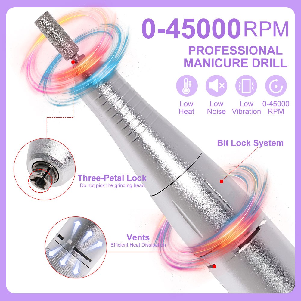 Professional 45000RPM Electric Nail Drill Rechargeable Portable Nail File Kit