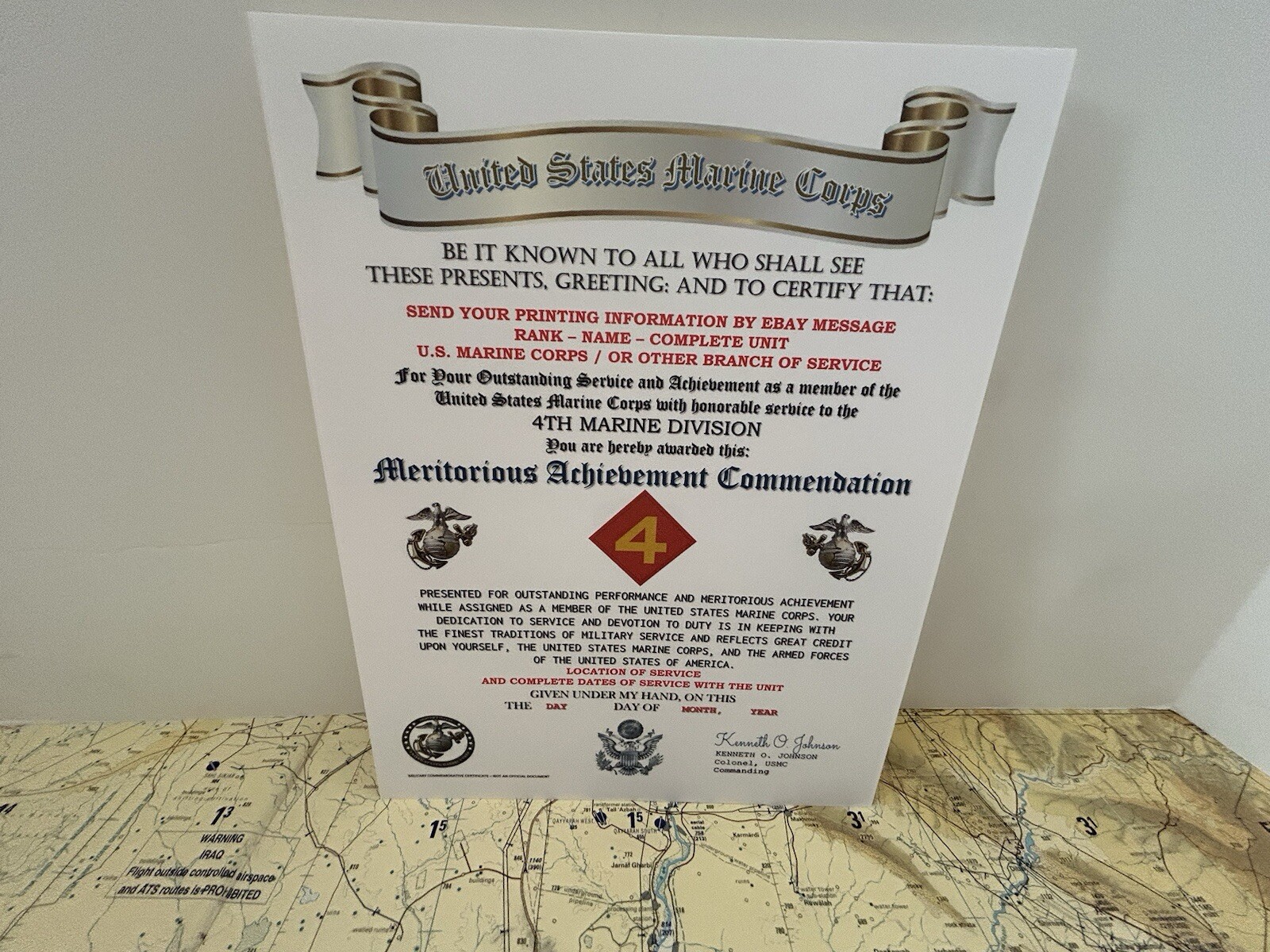 U.S. MARINE CORPS / 4TH MARINE DIVISION - MERITORIOUS ACHIEVEMENT COMMENDATION