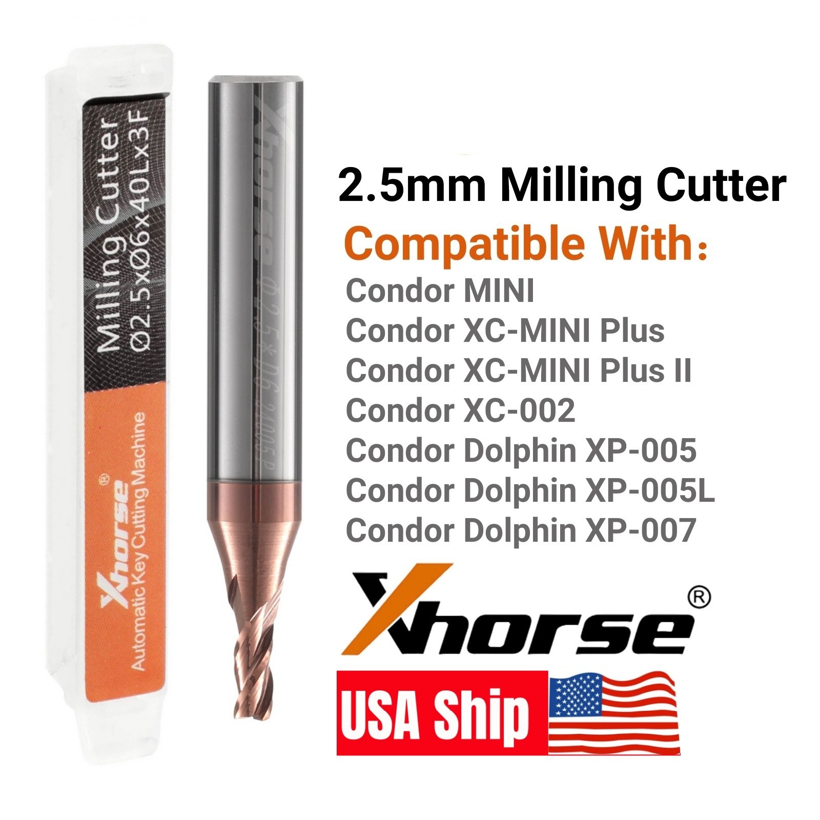 Xhorse 2.5mm Milling Cutter Wrok for Condor Dolphin XP-005/XP-005L/XP-007/XC-002