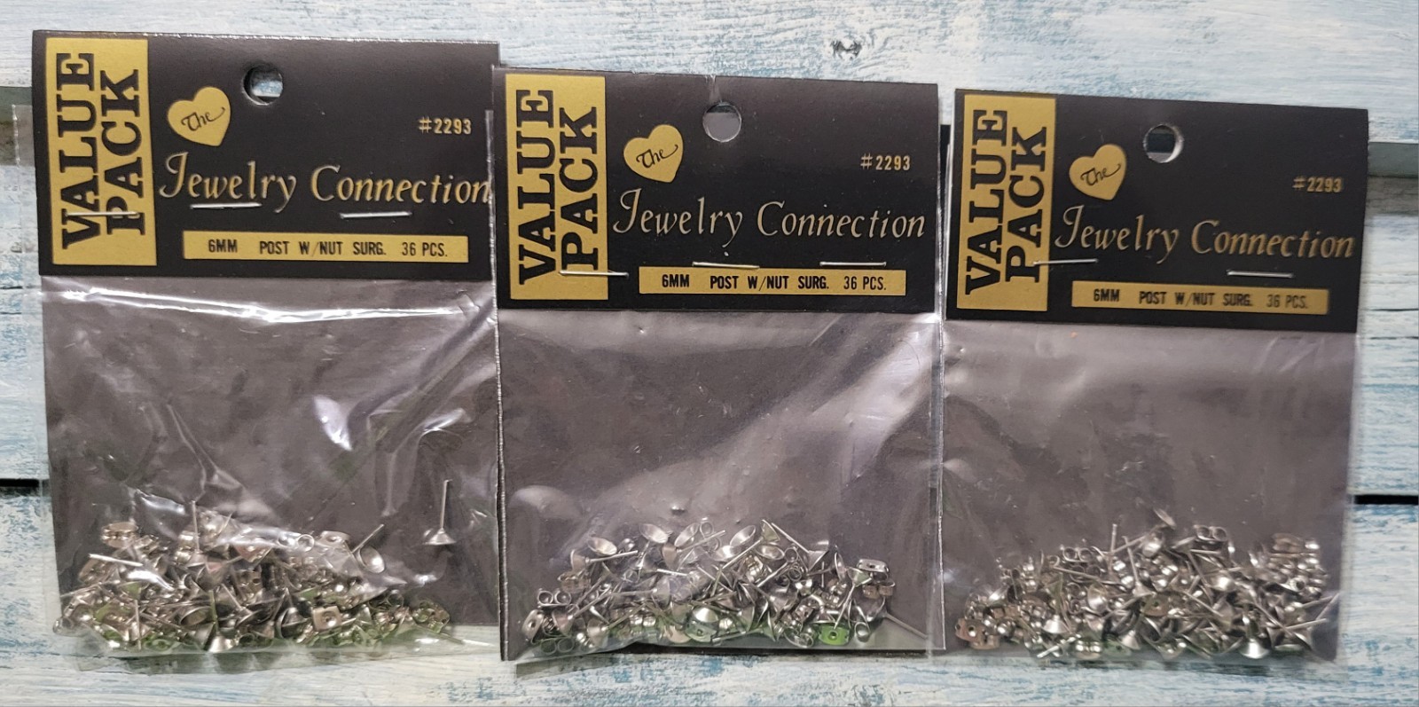 108 (54 pair) 6mm Silver color Earring Post and Back - New Lot Of 3 Packages