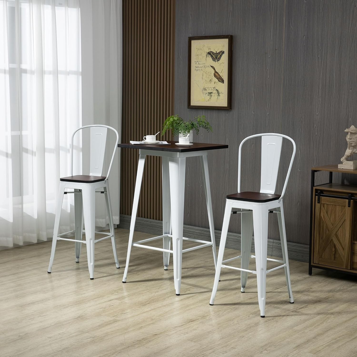 3 Piece Industrial Dining Table Set, Bar Height Bar Table and Chairs Set with