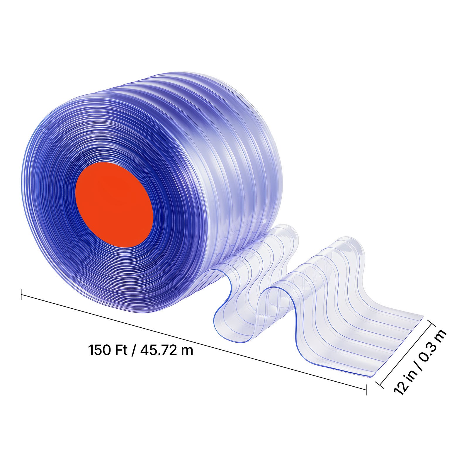 Uimoso PVC Strip Curtain Roll 150 ft x 12 in Ribbed Plastic Door Strips