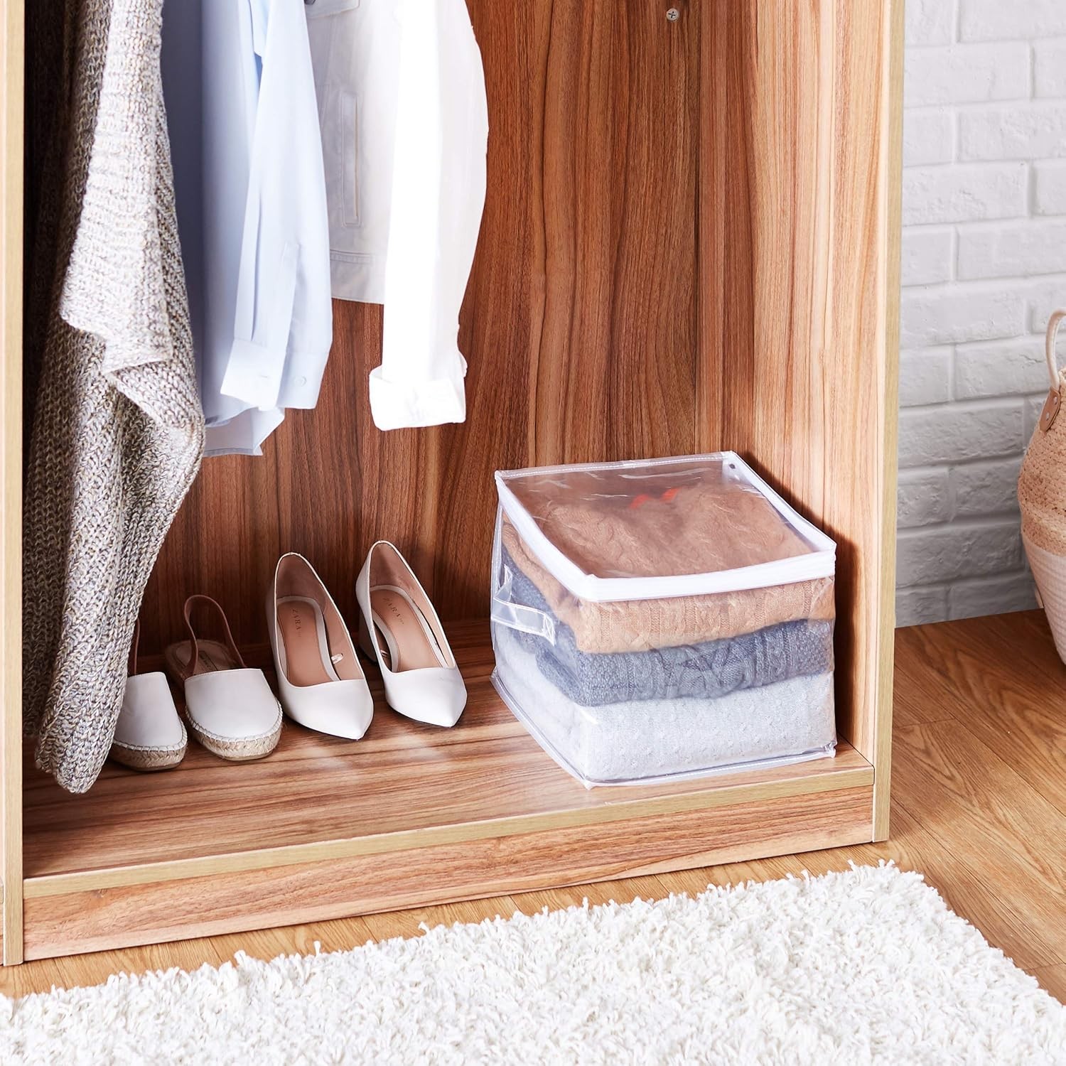 Clear Zippered Storage Bags Closet Organization Stackable Clothing & Linen