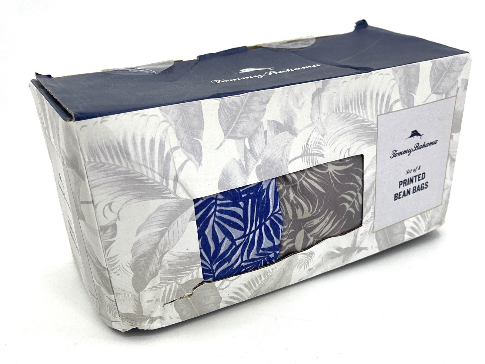 Tommy Bahama Bean Bags Blue Gray Print Set 8 Cornhole Toss Yard Game Beach NIB