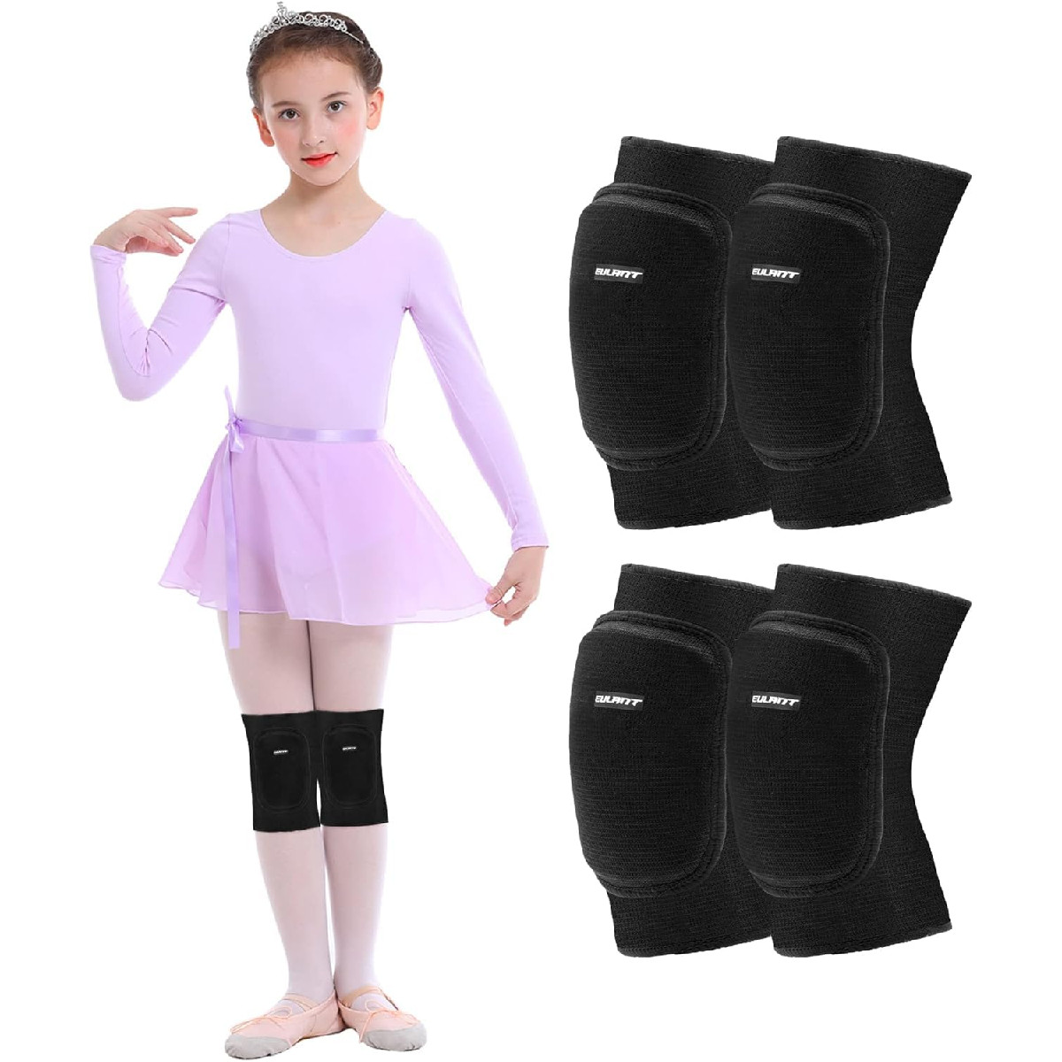 Eulant Kids Knee Pad For Dancers 2 Pairs Soft Anti-Slip Breathable Protective