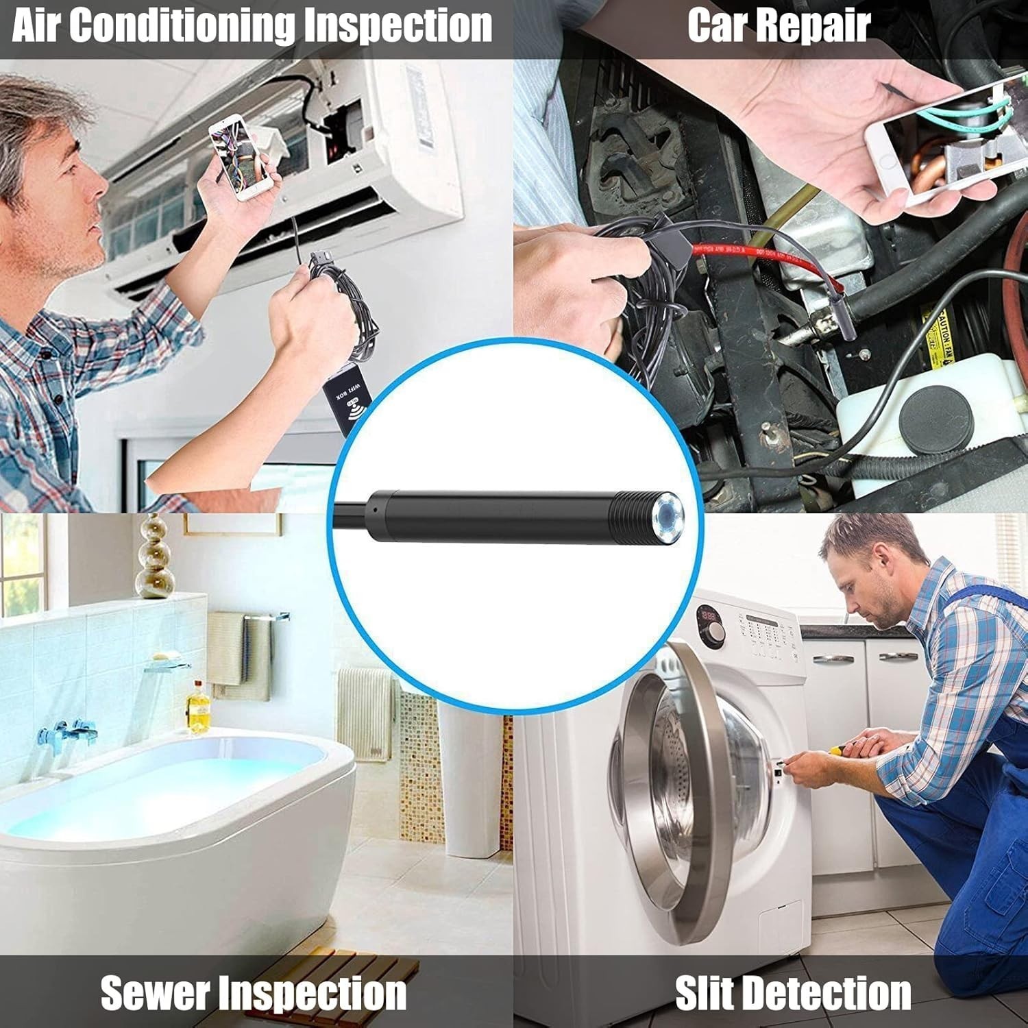 7cm 3-in-1 Borescope 1m Hard Cable Adjustable Brightness For TypeC+USB+Micro USB
