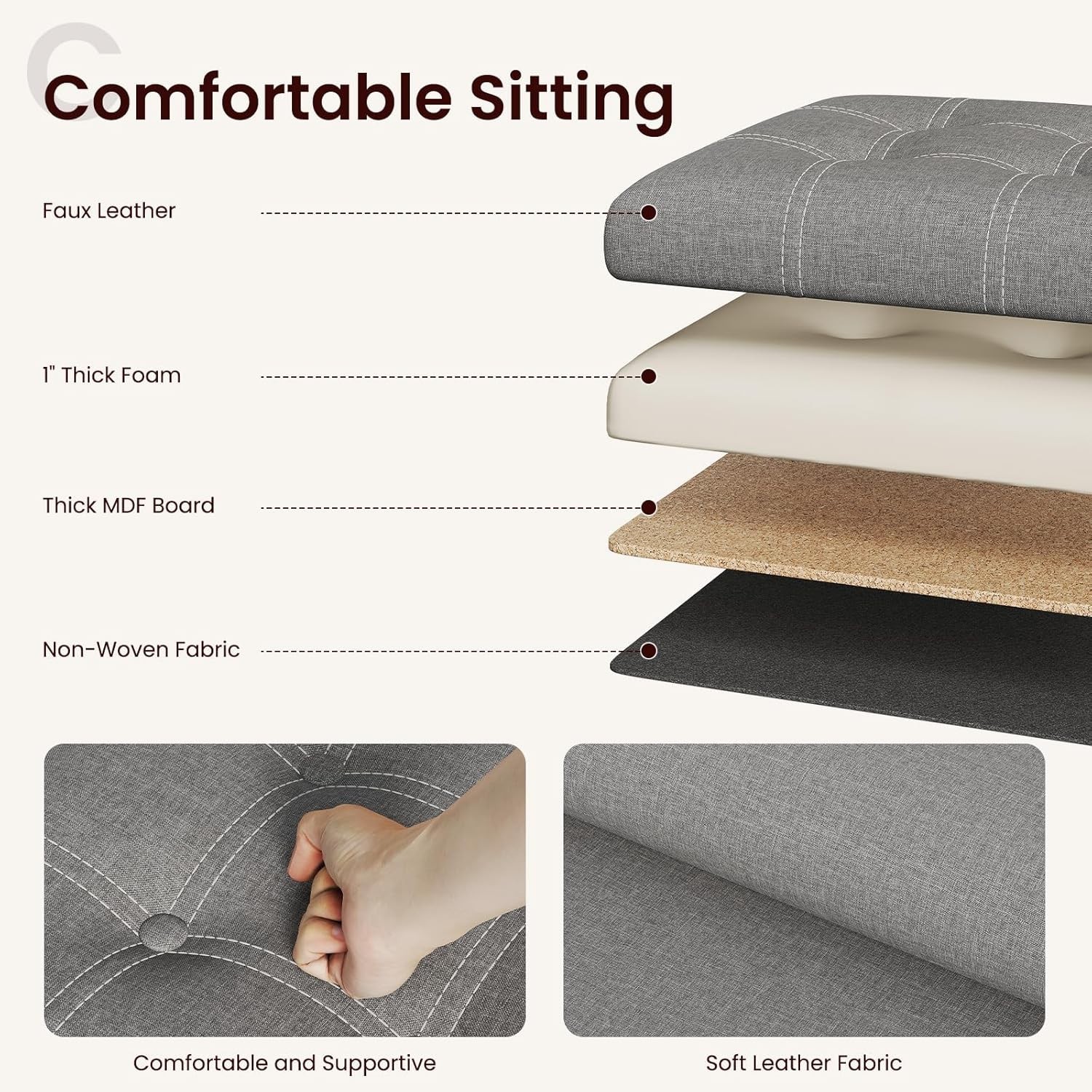 15 inches Storage Ottoman Cube, Foldable Storage Boxes, Padded Seat for Dorm ...