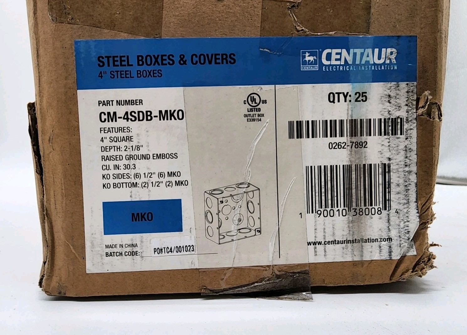 4" Square Steel Outlet Box 1900 2-1/8" Deep 1/2" KO 25 Pack New