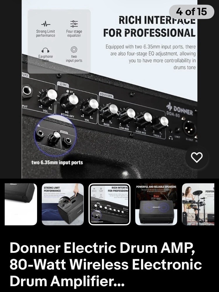 Donner Electric Drum AMP, 80-Watt Wireless Electronic Drum Amplifier...