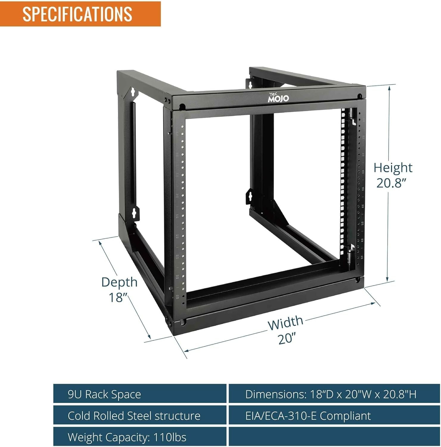 Tecmojo 9U Wall Mount Rack, Server Rack,Open Frame Server Rack,Network#2507JR7