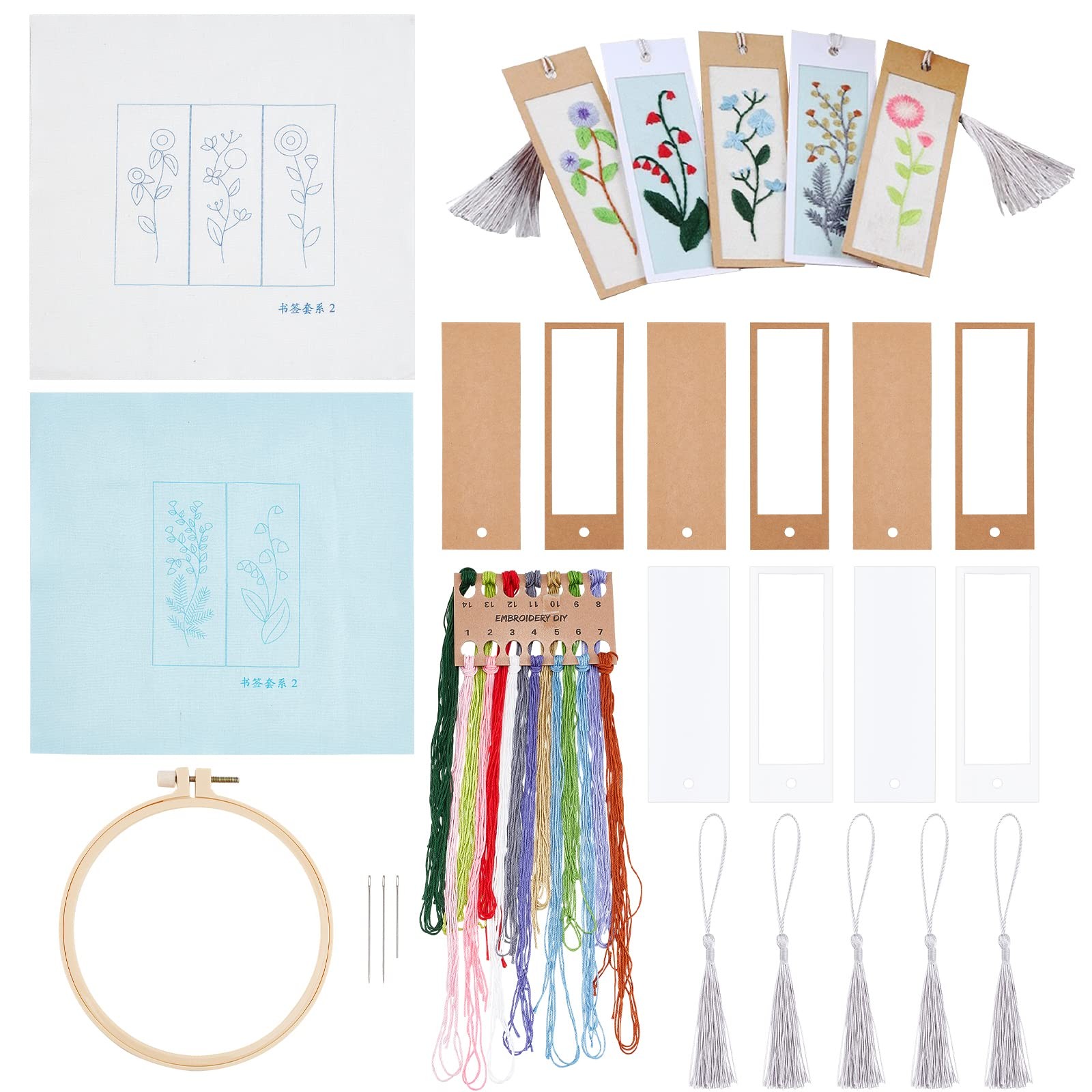 AHANDMAKER Embroidery Bookmark Set, Floral Plant 10.5" x 10.6", Multicolor