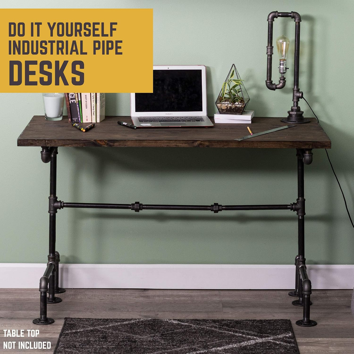 Industrial Pipe Desk Leg Set, Modern Home Office Writing or Computer Base Kit, D