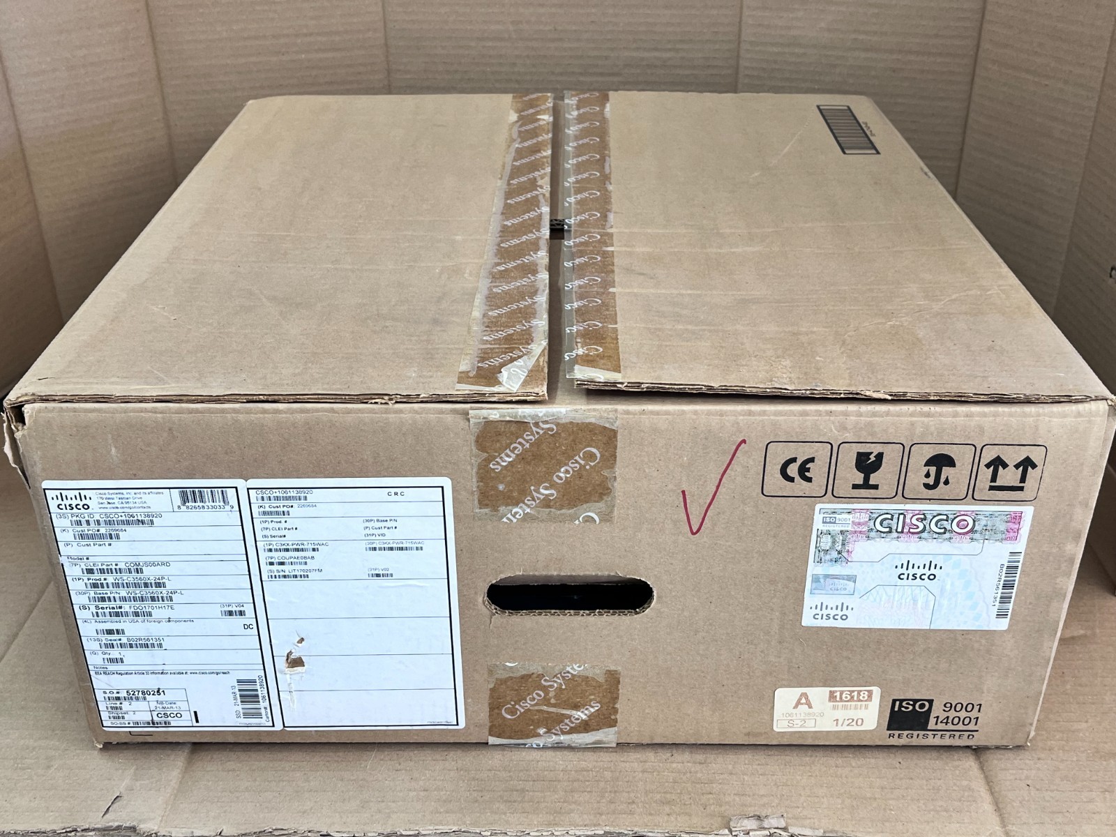 New Old Stock Cisco Catalyst WS-C3560X-24P-L Gigabit Ethernet Switch - Open Box