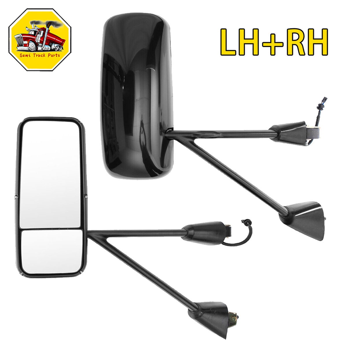 Black Door Mirror Power Heated Pair For 2008-2016 Kenworth T660 T600 LH+RH Side
