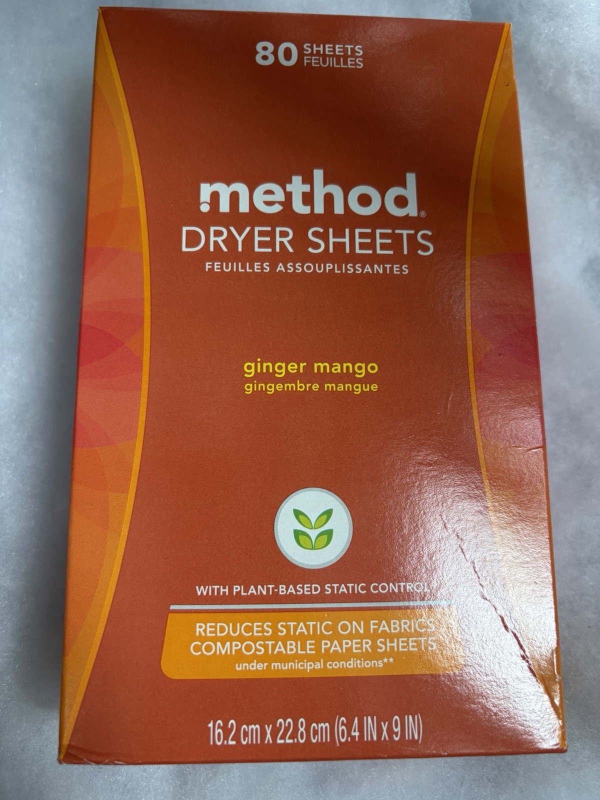 Method Paper Dryer Sheets - Ginger Mango - 80 Sheets~Static Control