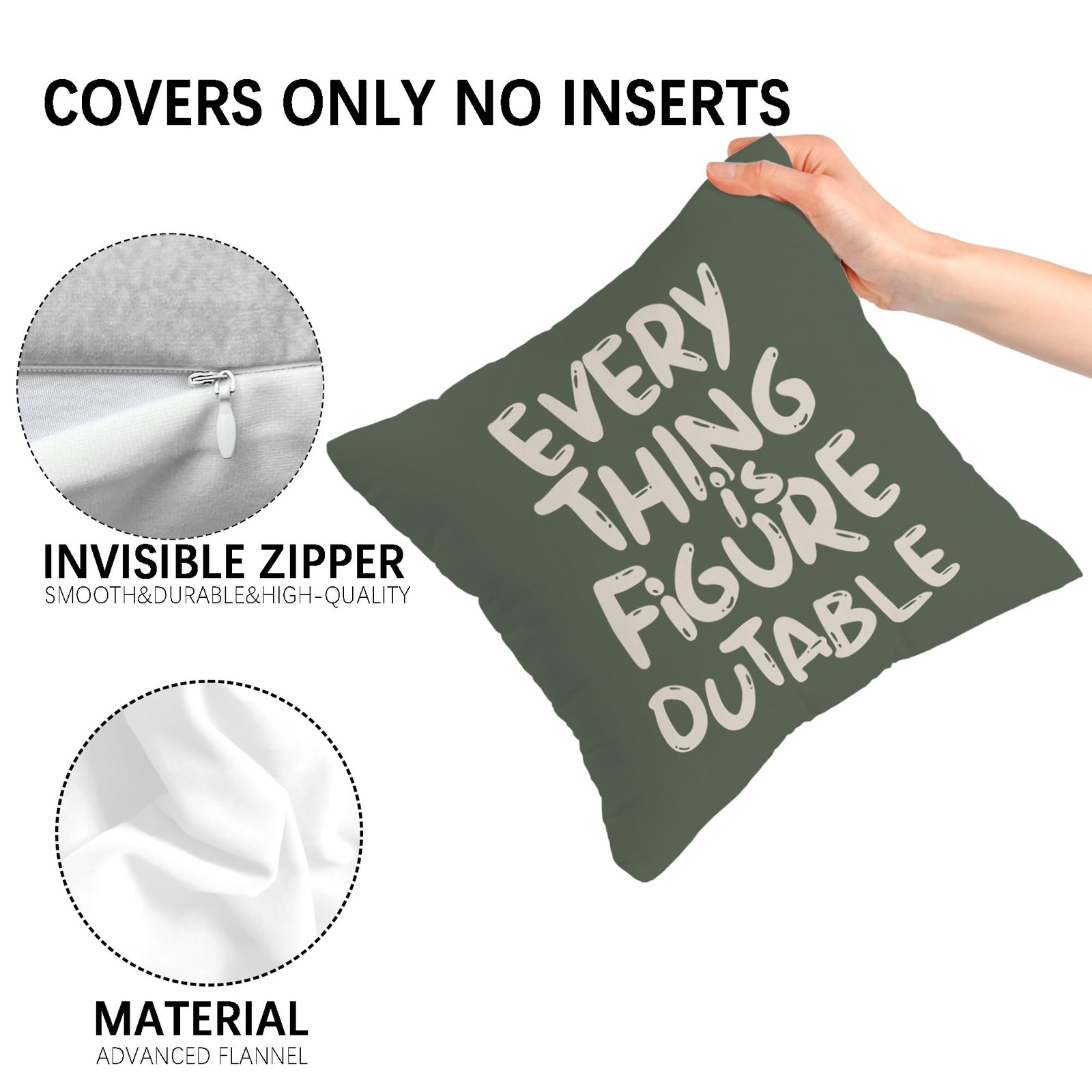 Everything is Figureoutable Inspirational Pillow Covers 18x18 Double-Sided, E...