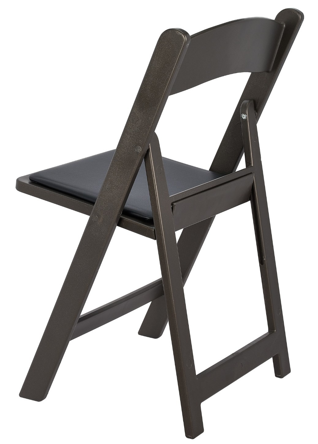 Black Metallic/Silver Onyx with Black Vinyl Cushion Resin Folding Chair-Chivari