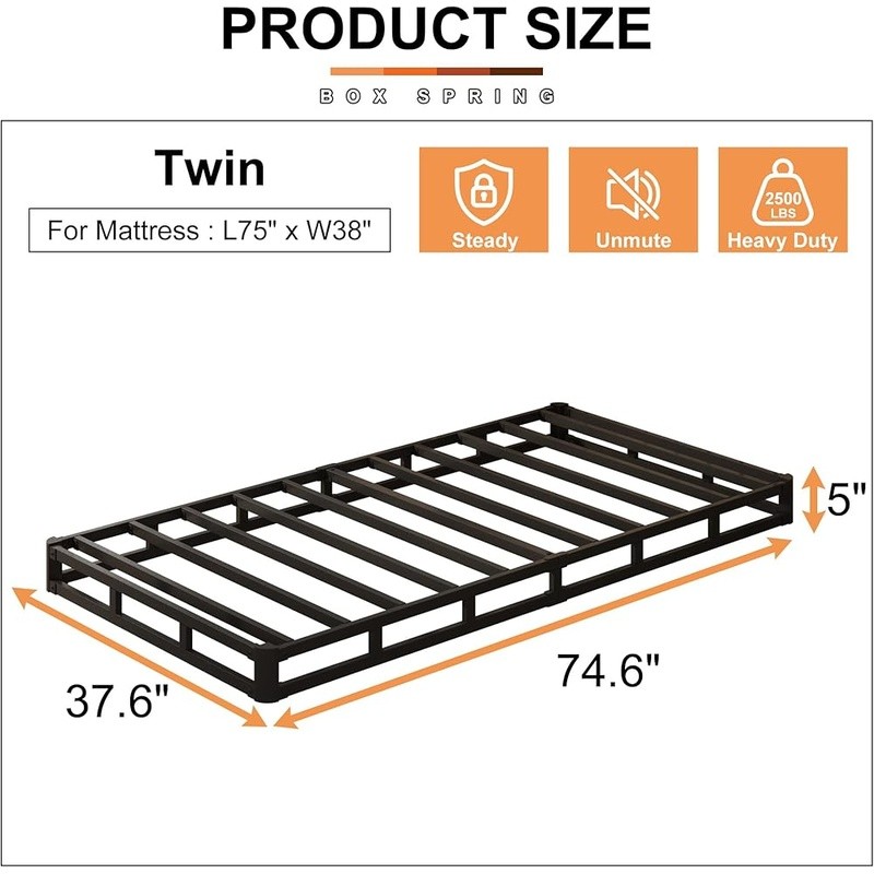 Twin Box Spring Metal Slats Noise Free Easy Assembly Heavy Duty 1500lbs Support