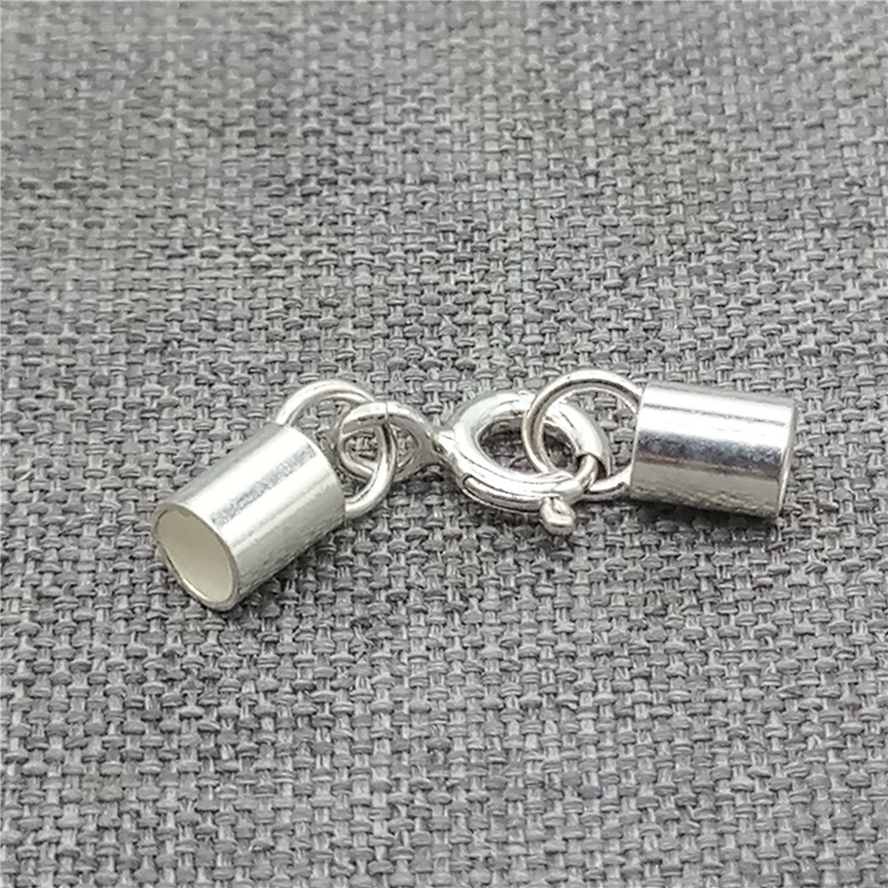 5 Sterling Silver Leather Cord End Cap Connector w/ Spring Ring Clasp