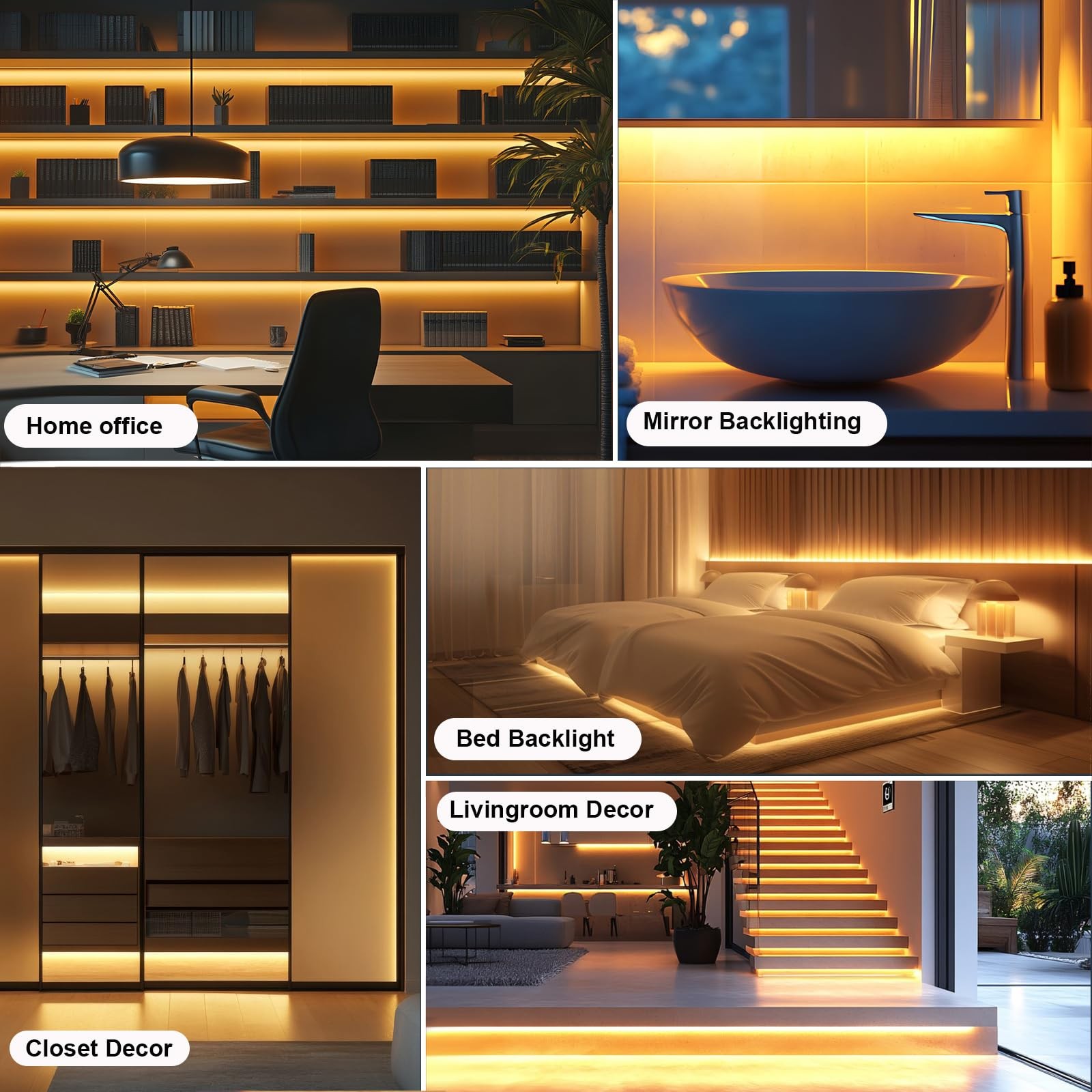 LED Strip Lights 6ft Warm White 2700K with USB Dimmer Switch