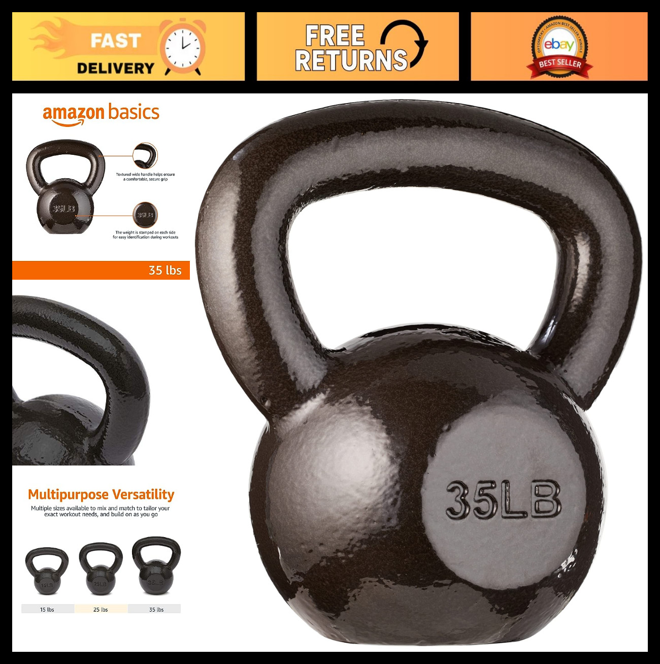 Cast Iron Kettlebell for Strength Training, Home Gym, Fitness Equipment - 10lb