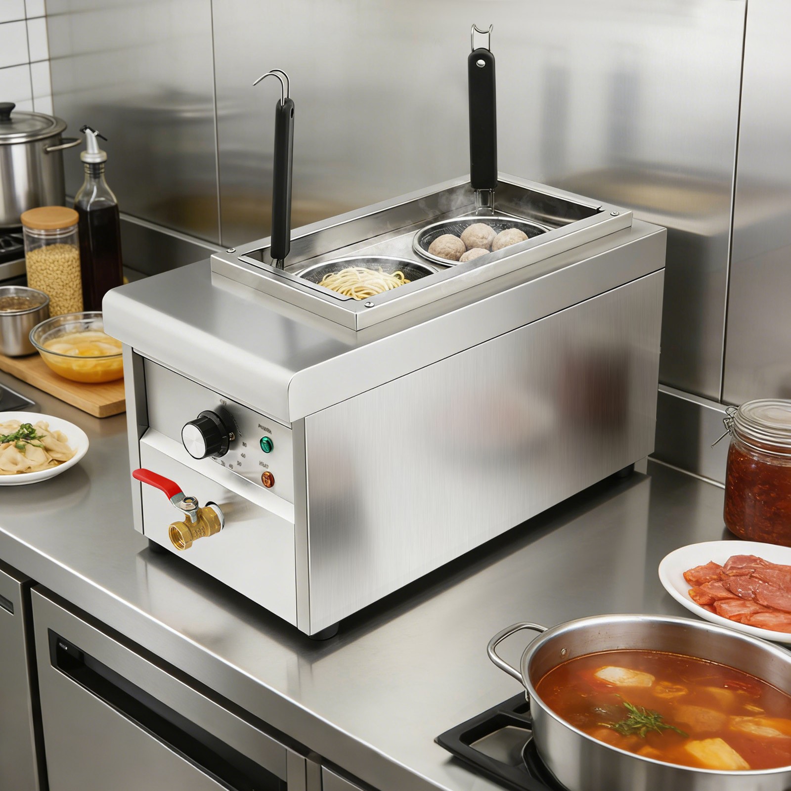 Electric Noodles Pasta Boiler, 2 Holes Commercial Pasta Cooker, Table Top Noodle