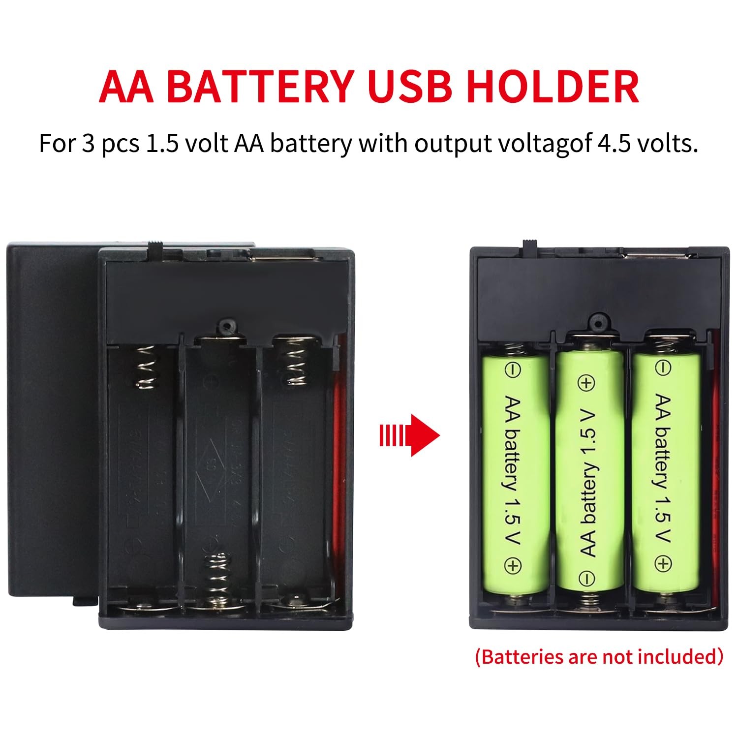 WYTUDTE 3 AA Battery Holder, 3 Pack Portable USB Pack，4.5-5V USB...