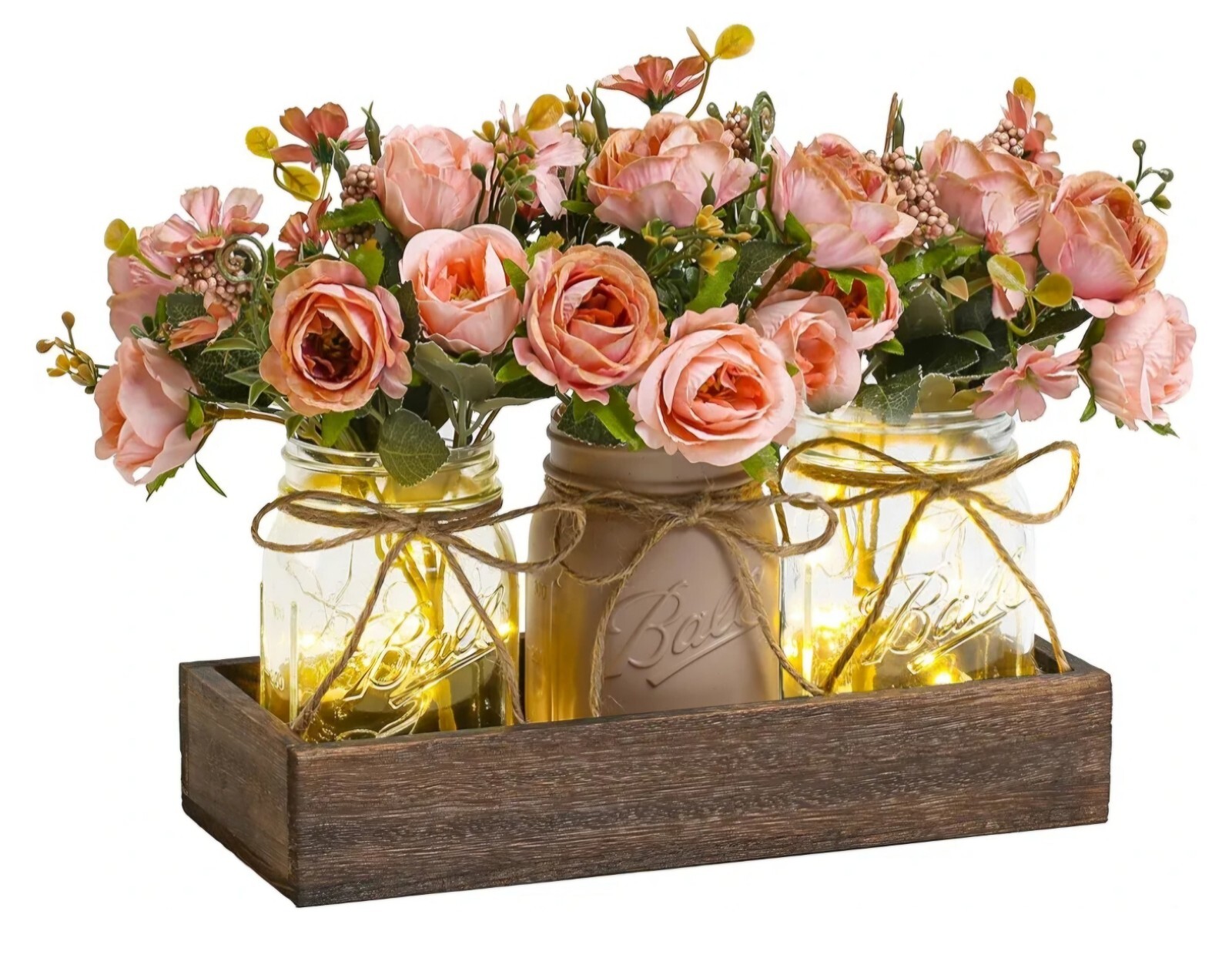 DUOER 3 Pcs Mason Jar Centerpiece Table Decorations for Dining Decor; Pink