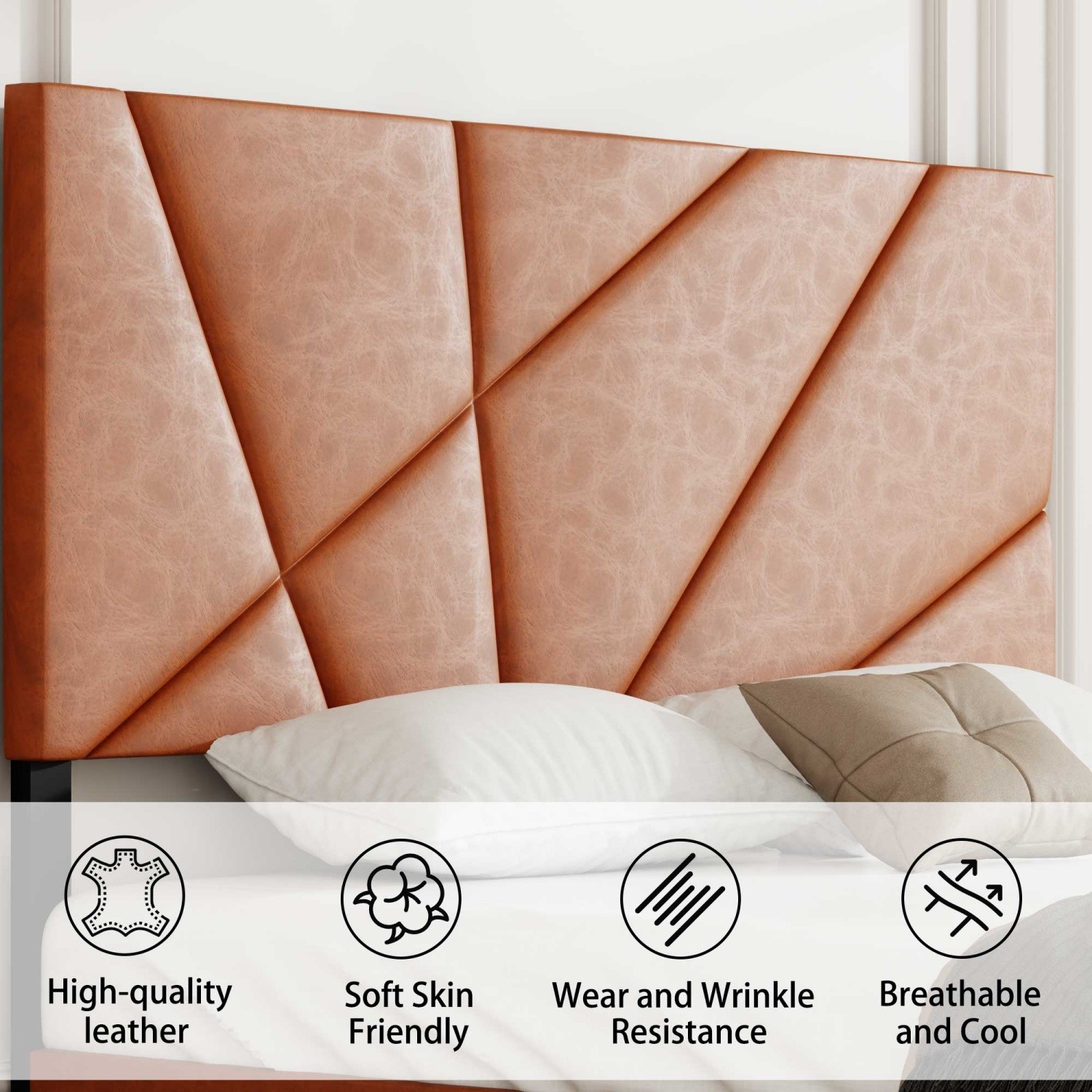 Full/Queen/King Size Platform Bed Frame with Leather Upholstered Headboard