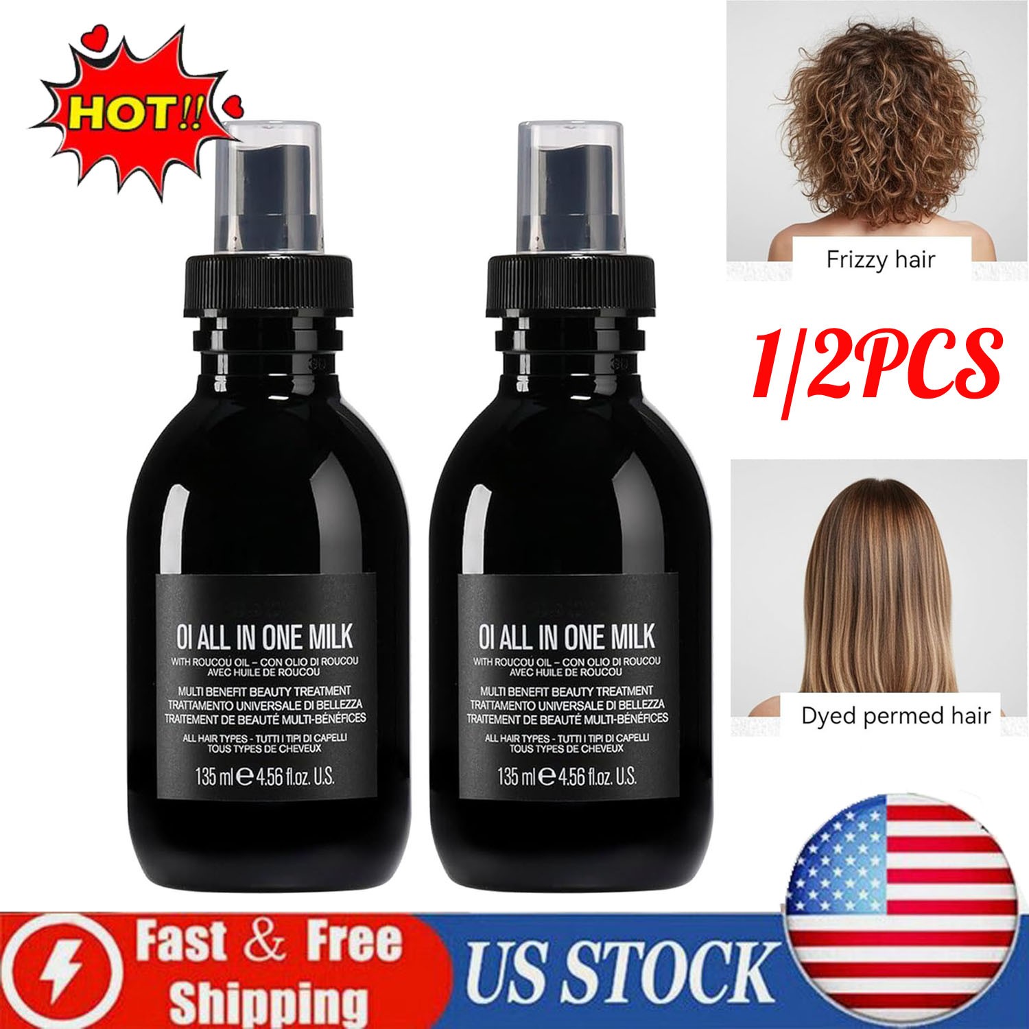 1/2X OI All In One Milk, Hair Leave-in Milky Conditioner Multi-Function Spray US