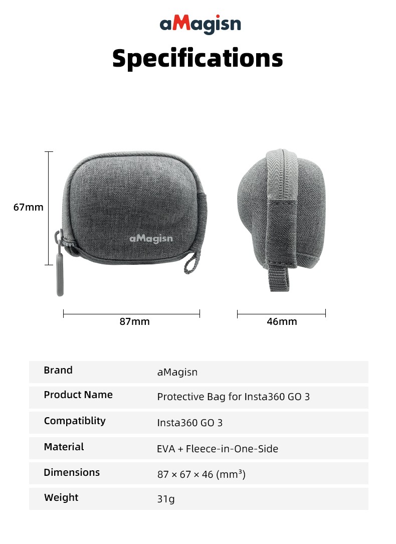 Mini Storage Bag Protection for Insta360 GO 3 Action Camera Body Bag Accessories