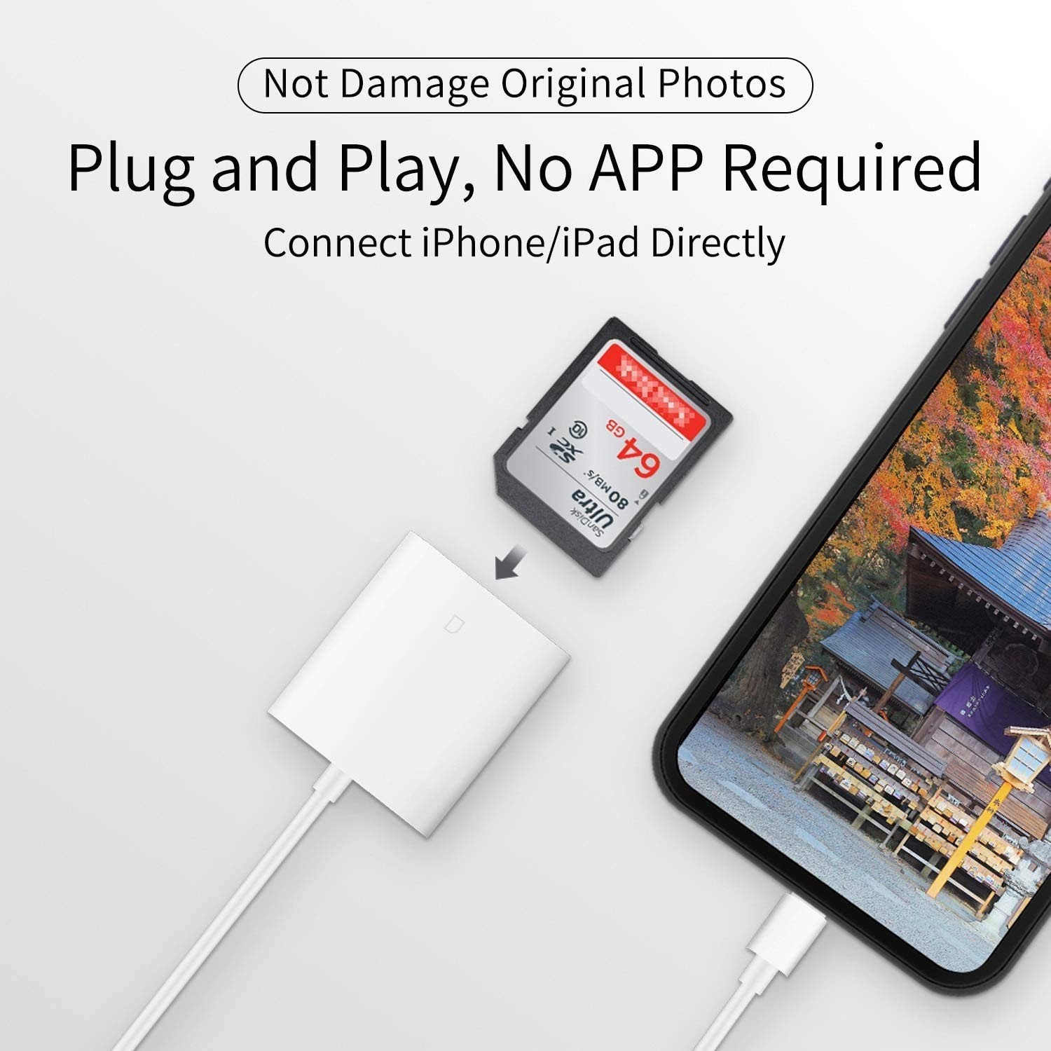 Apple MFi Certified Lightning to SD Card Camera Reader for iPhone iPad, F