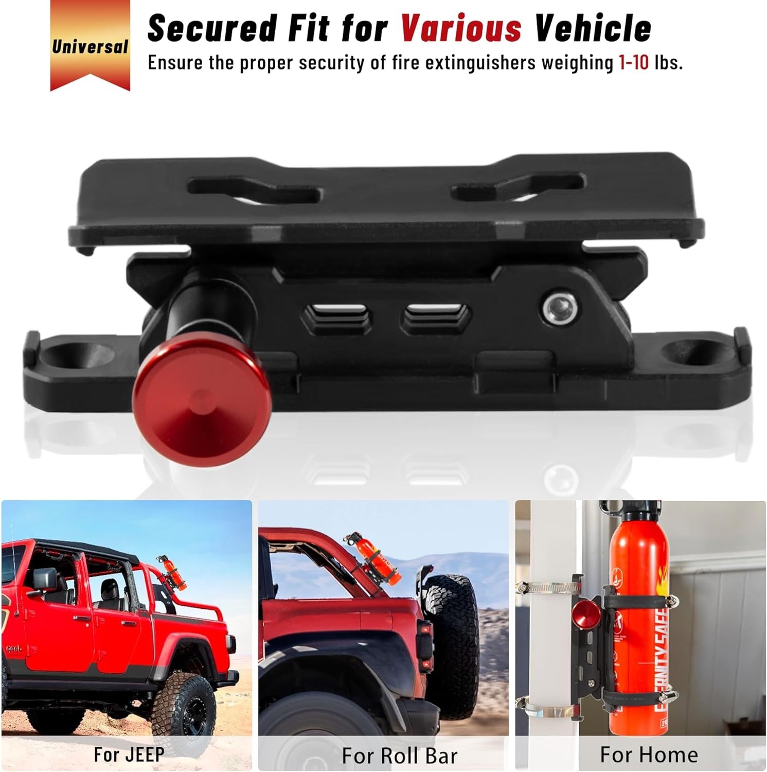 Quick Release Fire Extinguisher Mount - Aluminum Adjustable UTV Roll Bar Fire Ex