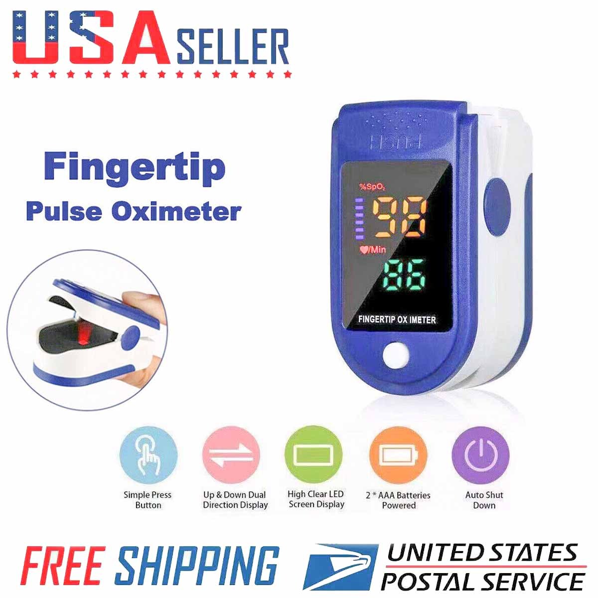 Finger Pulse Oximeter Blood Oxygen SpO2 Monitor PR PI Respiratory Rate CE