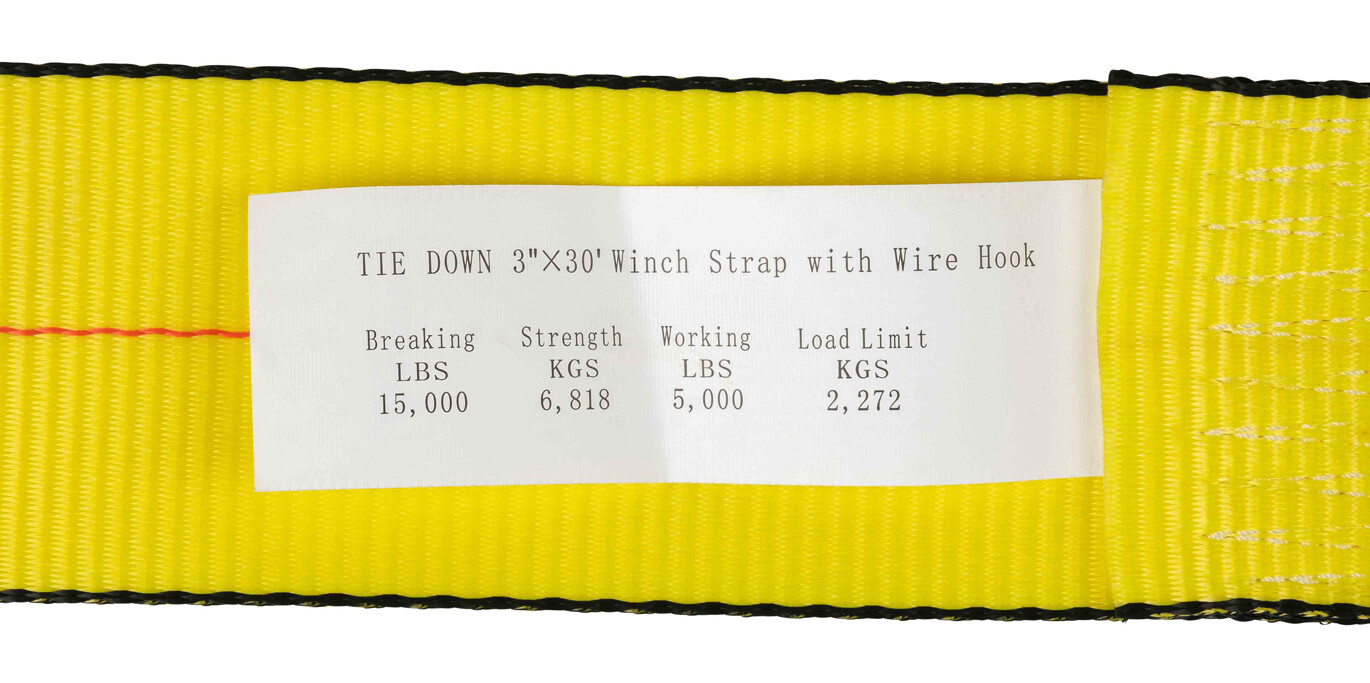 (4 Pack) 3" x 30' Winch Straps w/wire hook, WLL 5000 Flatbed Tie Down Strap