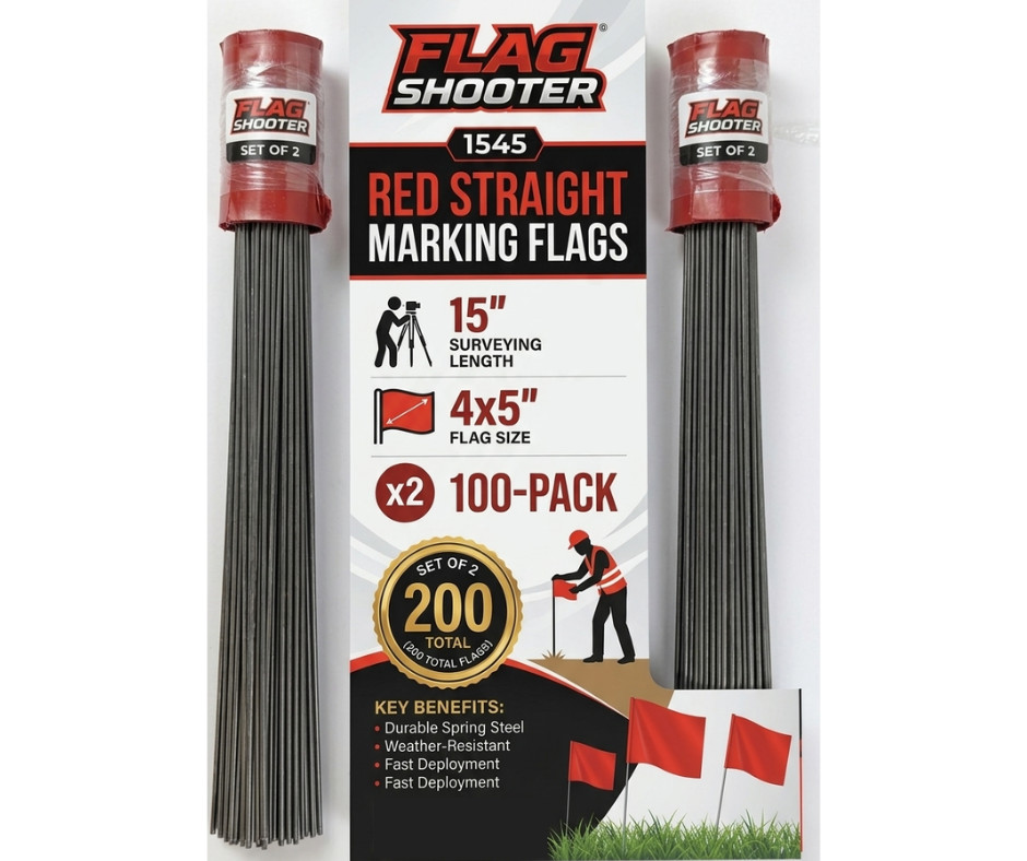 Flag Shooter 1545 Red Straight Marking Flags 15" Surveying 4x5 100-Pack Set of 2