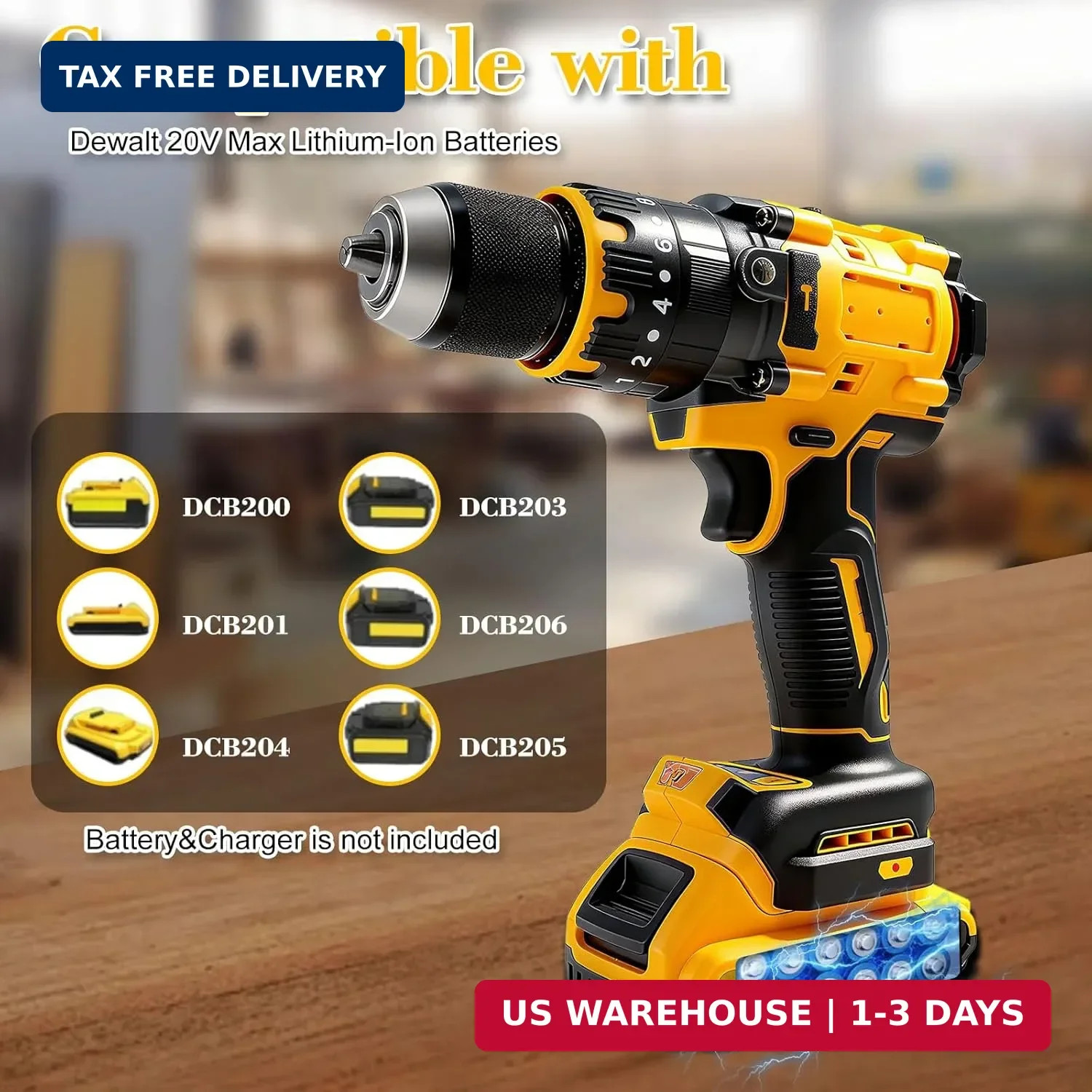 Cordless Brushless Hammer Drill, Compatible with DeWalt 20V Max Lithium Battery